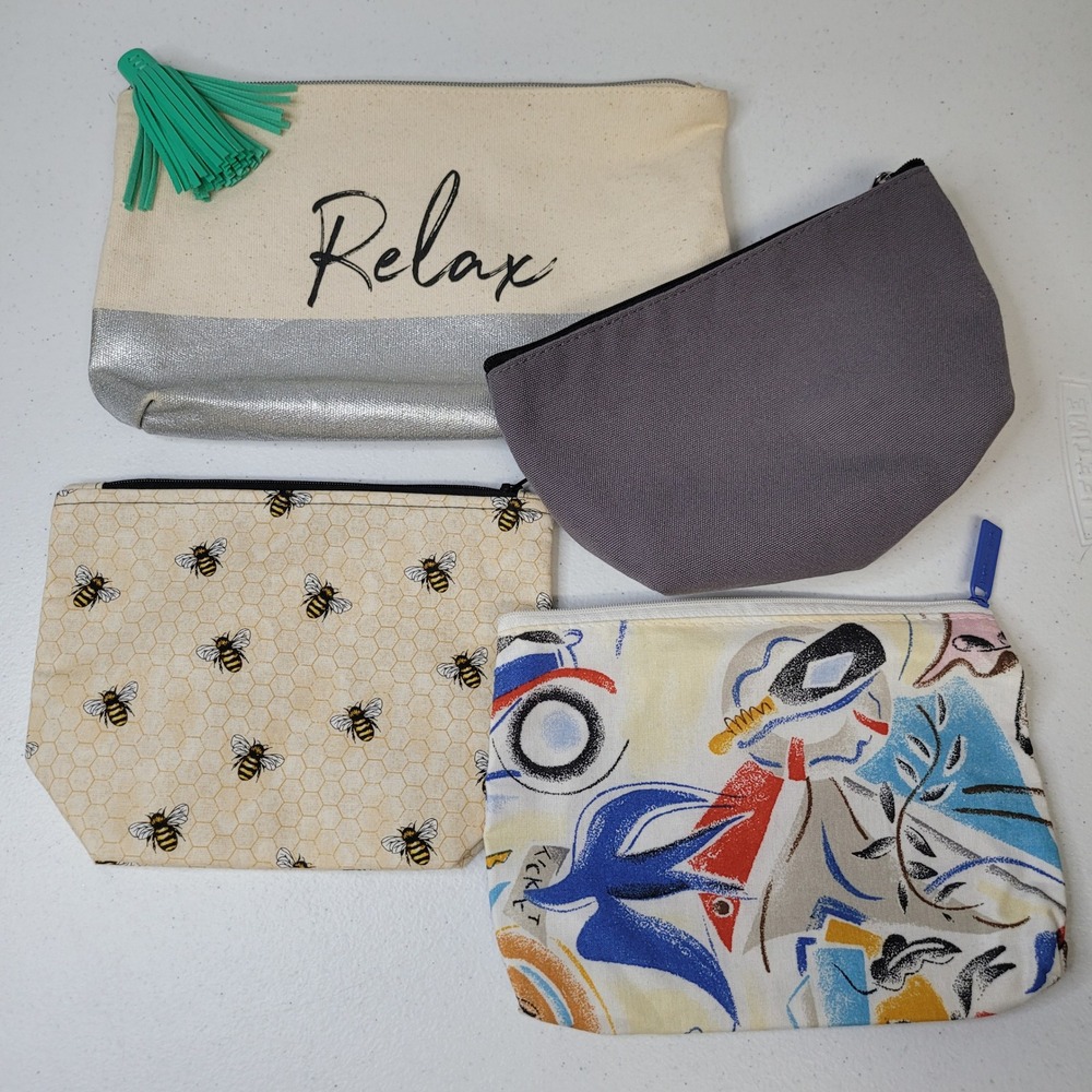 Estee Lauder Lot of 4 Makeup Cosmetic Bags bareMinerals Bee Relax Canvas Pouches